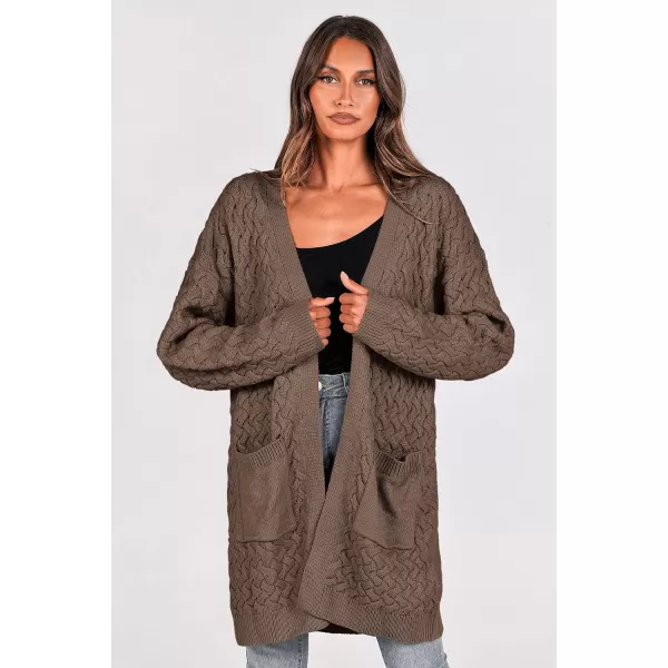 imagePRETTYGARDEN Womens Fall Open Front Chunky Cardigans Casual Long Sleeve Cable Knit Sweater Coat OuterwearDark Khaki