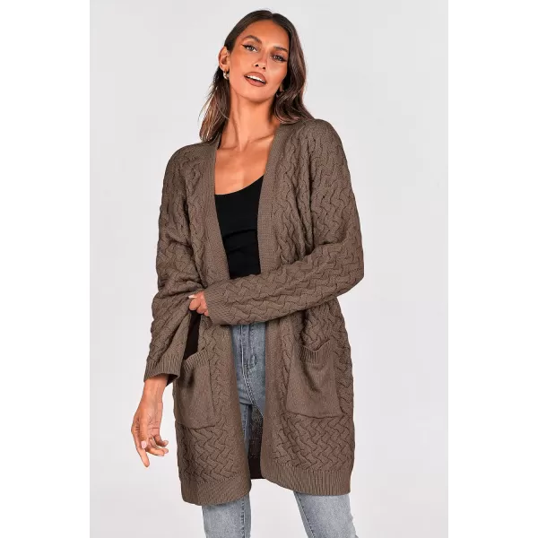 imagePRETTYGARDEN Womens Fall Open Front Chunky Cardigans Casual Long Sleeve Cable Knit Sweater Coat OuterwearDark Khaki
