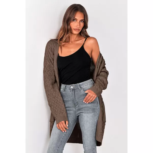 imagePRETTYGARDEN Womens Fall Open Front Chunky Cardigans Casual Long Sleeve Cable Knit Sweater Coat OuterwearDark Khaki