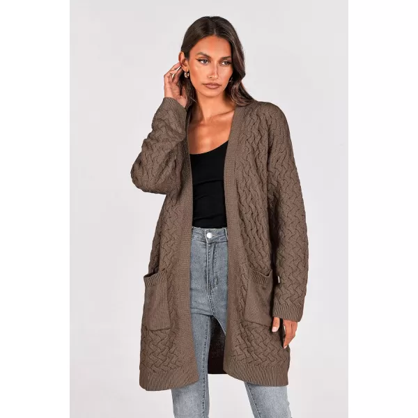 imagePRETTYGARDEN Womens Fall Open Front Chunky Cardigans Casual Long Sleeve Cable Knit Sweater Coat OuterwearDark Khaki