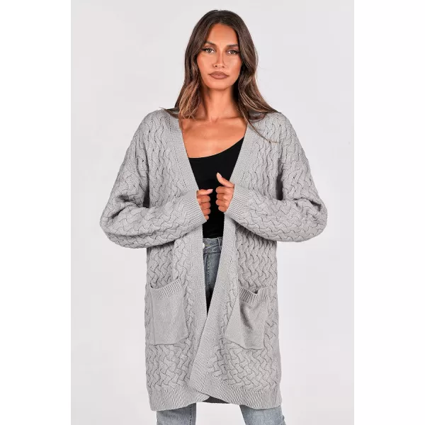imagePRETTYGARDEN Womens Fall Open Front Chunky Cardigans Casual Long Sleeve Cable Knit Sweater Coat OuterwearLight Grey