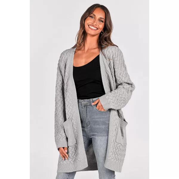 imagePRETTYGARDEN Womens Fall Open Front Chunky Cardigans Casual Long Sleeve Cable Knit Sweater Coat OuterwearLight Grey