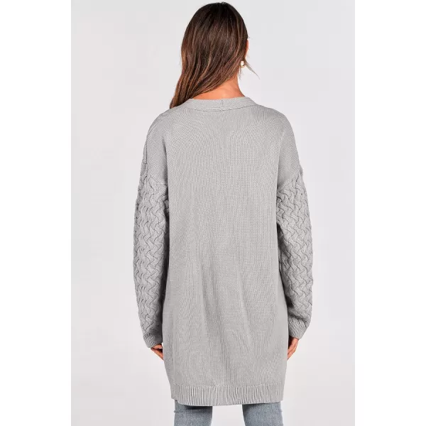 imagePRETTYGARDEN Womens Fall Open Front Chunky Cardigans Casual Long Sleeve Cable Knit Sweater Coat OuterwearLight Grey