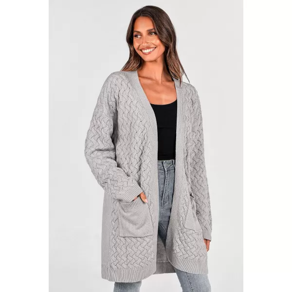 imagePRETTYGARDEN Womens Fall Open Front Chunky Cardigans Casual Long Sleeve Cable Knit Sweater Coat OuterwearLight Grey