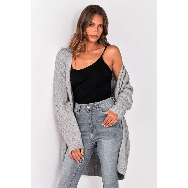imagePRETTYGARDEN Womens Fall Open Front Chunky Cardigans Casual Long Sleeve Cable Knit Sweater Coat OuterwearLight Grey
