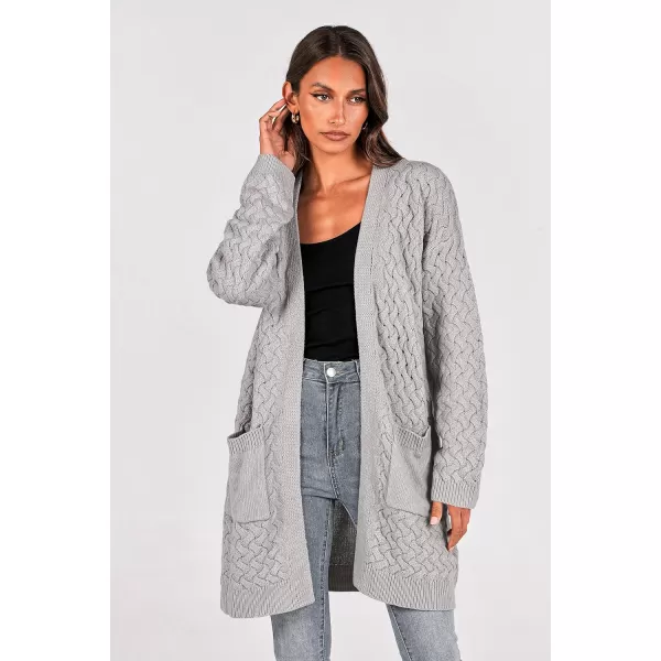 imagePRETTYGARDEN Womens Fall Open Front Chunky Cardigans Casual Long Sleeve Cable Knit Sweater Coat OuterwearLight Grey