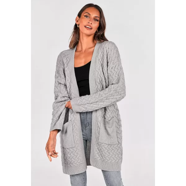 imagePRETTYGARDEN Womens Fall Open Front Chunky Cardigans Casual Long Sleeve Cable Knit Sweater Coat OuterwearLight Grey