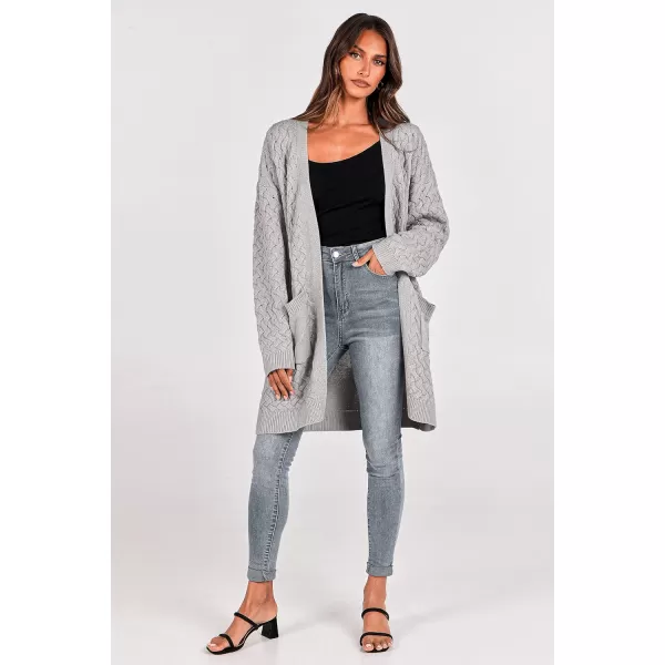 imagePRETTYGARDEN Womens Fall Open Front Chunky Cardigans Casual Long Sleeve Cable Knit Sweater Coat OuterwearLight Grey