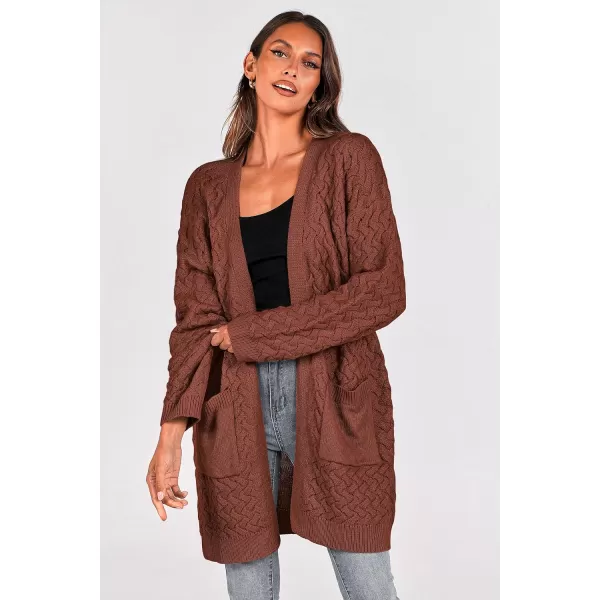 imagePRETTYGARDEN Womens Fall Open Front Chunky Cardigans Casual Long Sleeve Cable Knit Sweater Coat OuterwearRed Brown