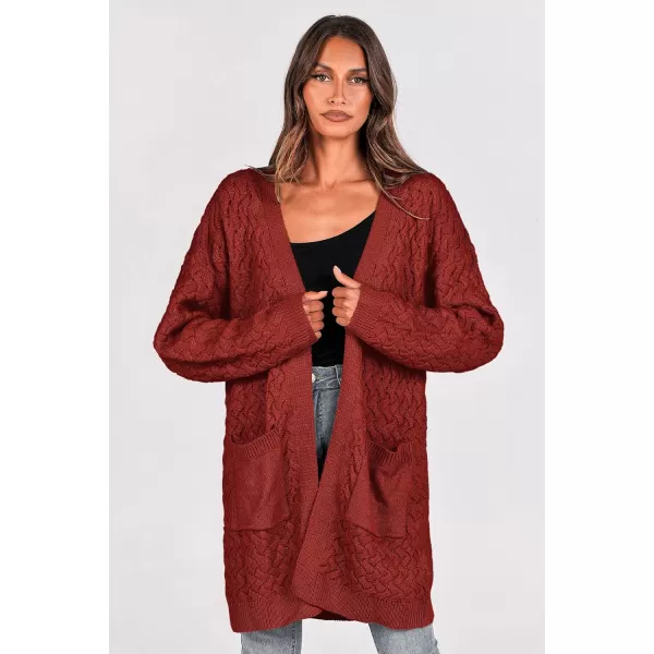 imagePRETTYGARDEN Womens Fall Open Front Chunky Cardigans Casual Long Sleeve Cable Knit Sweater Coat OuterwearRust Red