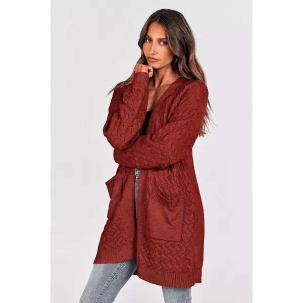 imagePRETTYGARDEN Womens Fall Open Front Chunky Cardigans Casual Long Sleeve Cable Knit Sweater Coat OuterwearRust Red