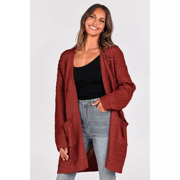 imagePRETTYGARDEN Womens Fall Open Front Chunky Cardigans Casual Long Sleeve Cable Knit Sweater Coat OuterwearRust Red