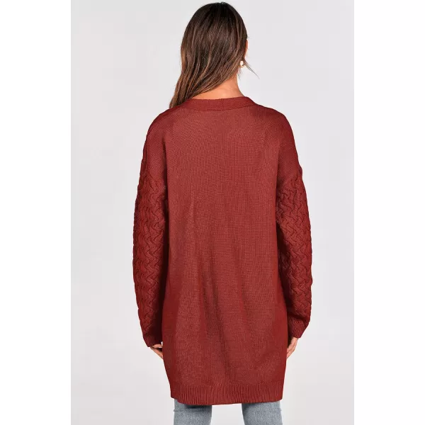 imagePRETTYGARDEN Womens Fall Open Front Chunky Cardigans Casual Long Sleeve Cable Knit Sweater Coat OuterwearRust Red