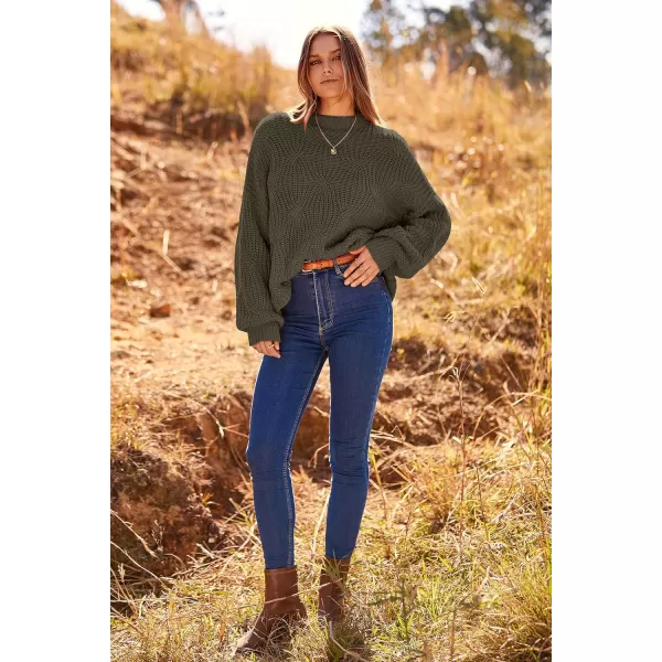 imagePRETTYGARDEN Womens Fall Oversized Pullover Sweaters Casual Crewneck Long Sleeve Chunky Cable Knit Blouse TopArmy Green