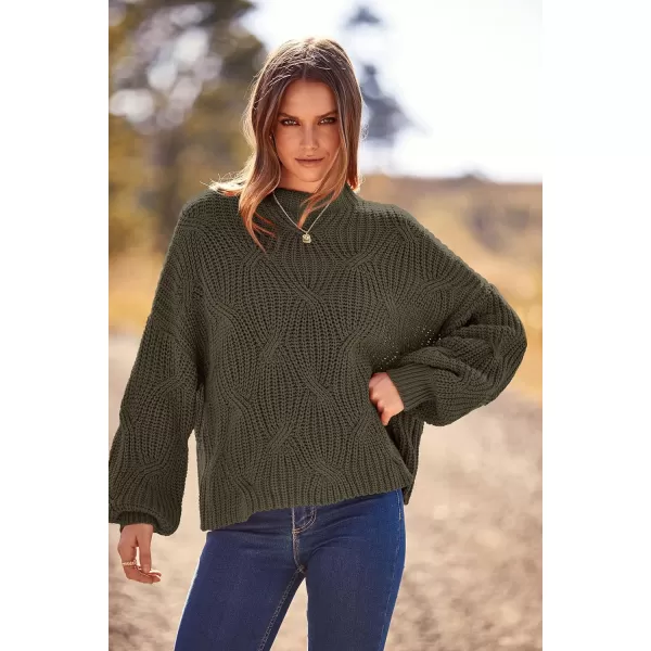 imagePRETTYGARDEN Womens Fall Oversized Pullover Sweaters Casual Crewneck Long Sleeve Chunky Cable Knit Blouse TopArmy Green
