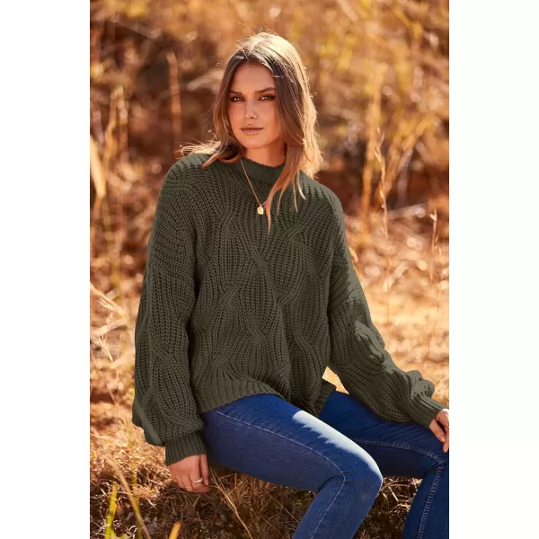 imagePRETTYGARDEN Womens Fall Oversized Pullover Sweaters Casual Crewneck Long Sleeve Chunky Cable Knit Blouse TopArmy Green