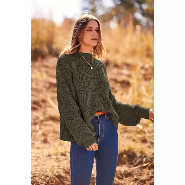 imagePRETTYGARDEN Womens Fall Oversized Pullover Sweaters Casual Crewneck Long Sleeve Chunky Cable Knit Blouse TopArmy Green