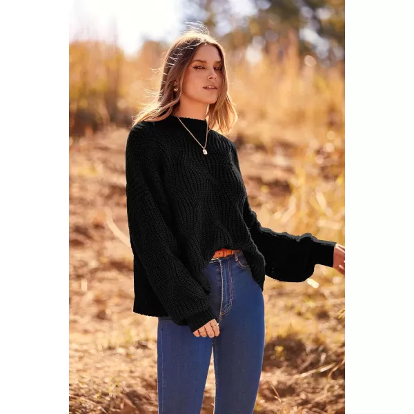 imagePRETTYGARDEN Womens Fall Oversized Pullover Sweaters Casual Crewneck Long Sleeve Chunky Cable Knit Blouse TopBlack