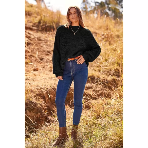 imagePRETTYGARDEN Womens Fall Oversized Pullover Sweaters Casual Crewneck Long Sleeve Chunky Cable Knit Blouse TopBlack