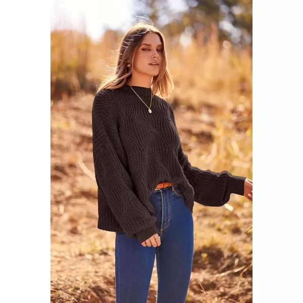 imagePRETTYGARDEN Womens Fall Oversized Pullover Sweaters Casual Crewneck Long Sleeve Chunky Cable Knit Blouse TopCoffee