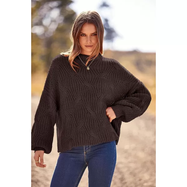 imagePRETTYGARDEN Womens Fall Oversized Pullover Sweaters Casual Crewneck Long Sleeve Chunky Cable Knit Blouse TopCoffee