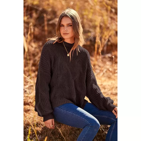 imagePRETTYGARDEN Womens Fall Oversized Pullover Sweaters Casual Crewneck Long Sleeve Chunky Cable Knit Blouse TopCoffee