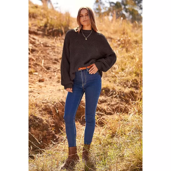imagePRETTYGARDEN Womens Fall Oversized Pullover Sweaters Casual Crewneck Long Sleeve Chunky Cable Knit Blouse TopCoffee
