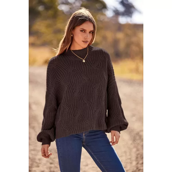 imagePRETTYGARDEN Womens Fall Oversized Pullover Sweaters Casual Crewneck Long Sleeve Chunky Cable Knit Blouse TopCoffee