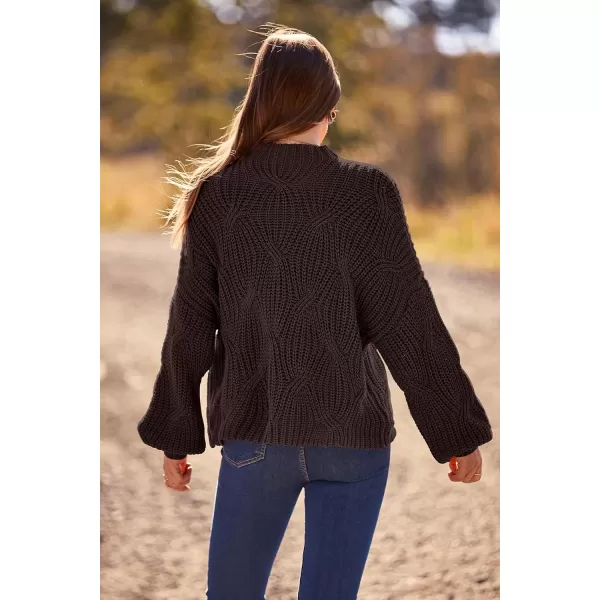 imagePRETTYGARDEN Womens Fall Oversized Pullover Sweaters Casual Crewneck Long Sleeve Chunky Cable Knit Blouse TopCoffee
