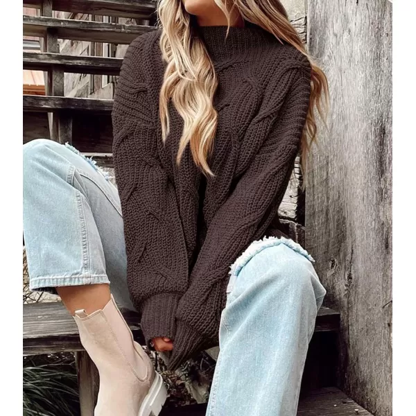 imagePRETTYGARDEN Womens Fall Oversized Pullover Sweaters Casual Crewneck Long Sleeve Chunky Cable Knit Blouse TopCoffee