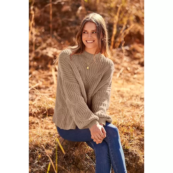 imagePRETTYGARDEN Womens Fall Oversized Pullover Sweaters Casual Crewneck Long Sleeve Chunky Cable Knit Blouse TopDark Apricot