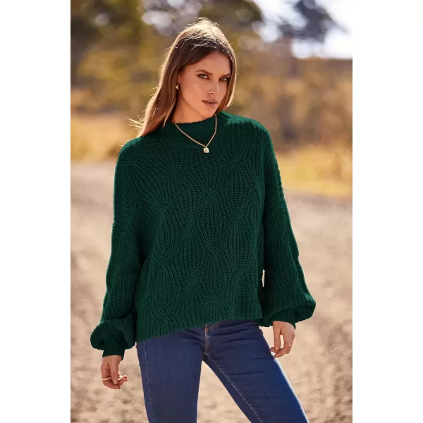 imagePRETTYGARDEN Womens Fall Oversized Pullover Sweaters Casual Crewneck Long Sleeve Chunky Cable Knit Blouse TopDark Green