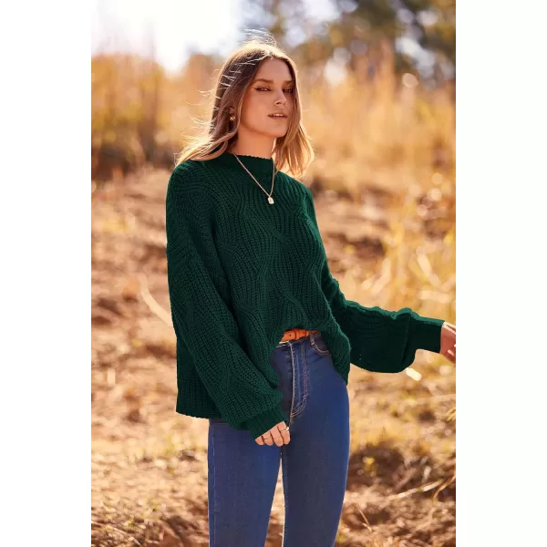 imagePRETTYGARDEN Womens Fall Oversized Pullover Sweaters Casual Crewneck Long Sleeve Chunky Cable Knit Blouse TopDark Green
