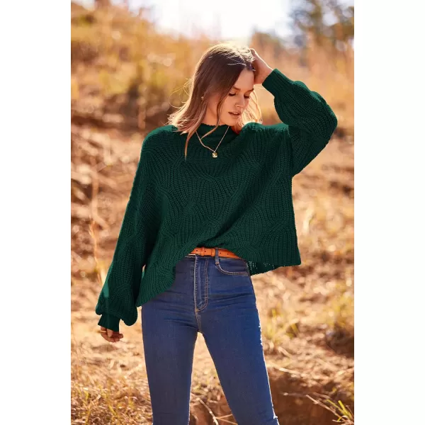 imagePRETTYGARDEN Womens Fall Oversized Pullover Sweaters Casual Crewneck Long Sleeve Chunky Cable Knit Blouse TopDark Green