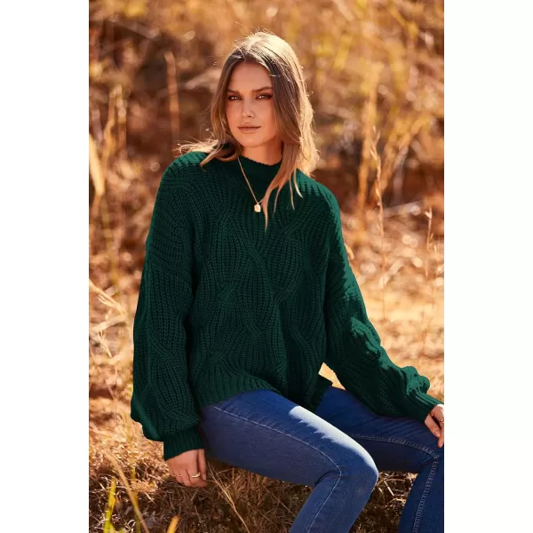 imagePRETTYGARDEN Womens Fall Oversized Pullover Sweaters Casual Crewneck Long Sleeve Chunky Cable Knit Blouse TopDark Green