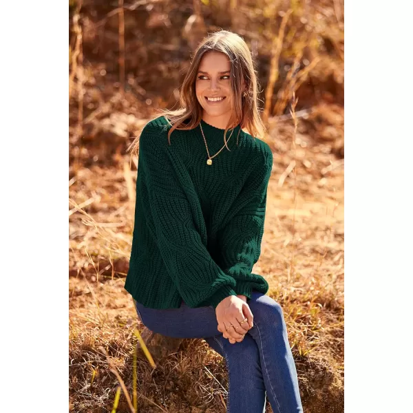 imagePRETTYGARDEN Womens Fall Oversized Pullover Sweaters Casual Crewneck Long Sleeve Chunky Cable Knit Blouse TopDark Green