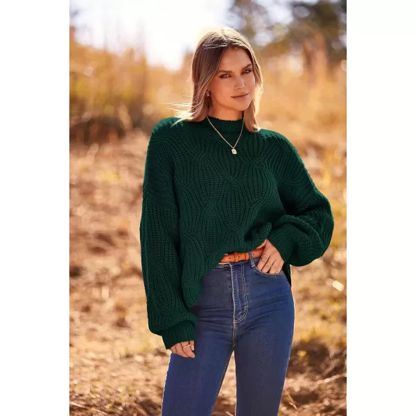 imagePRETTYGARDEN Womens Fall Oversized Pullover Sweaters Casual Crewneck Long Sleeve Chunky Cable Knit Blouse TopDark Green