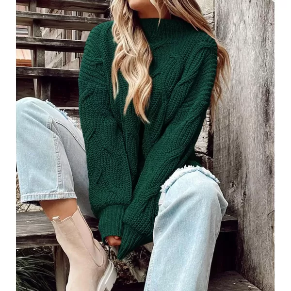 imagePRETTYGARDEN Womens Fall Oversized Pullover Sweaters Casual Crewneck Long Sleeve Chunky Cable Knit Blouse TopDark Green