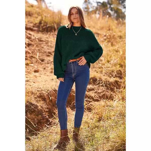 imagePRETTYGARDEN Womens Fall Oversized Pullover Sweaters Casual Crewneck Long Sleeve Chunky Cable Knit Blouse TopDark Green