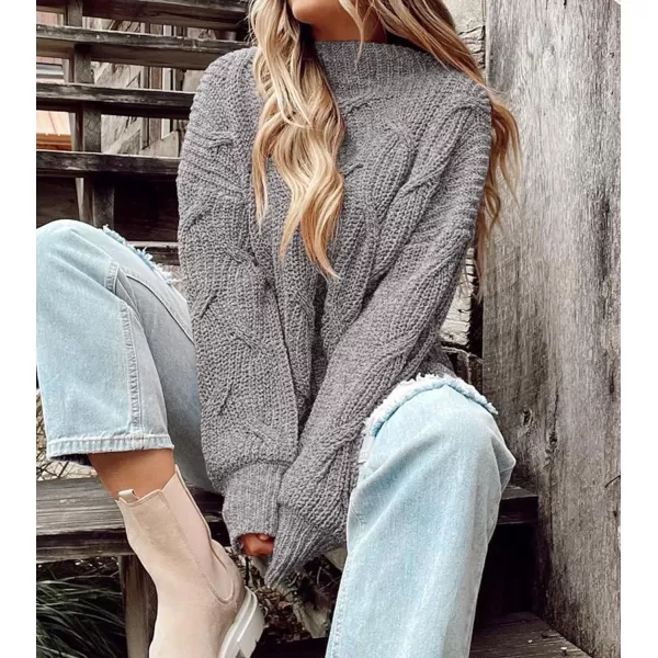 imagePRETTYGARDEN Womens Fall Oversized Pullover Sweaters Casual Crewneck Long Sleeve Chunky Cable Knit Blouse TopGrey