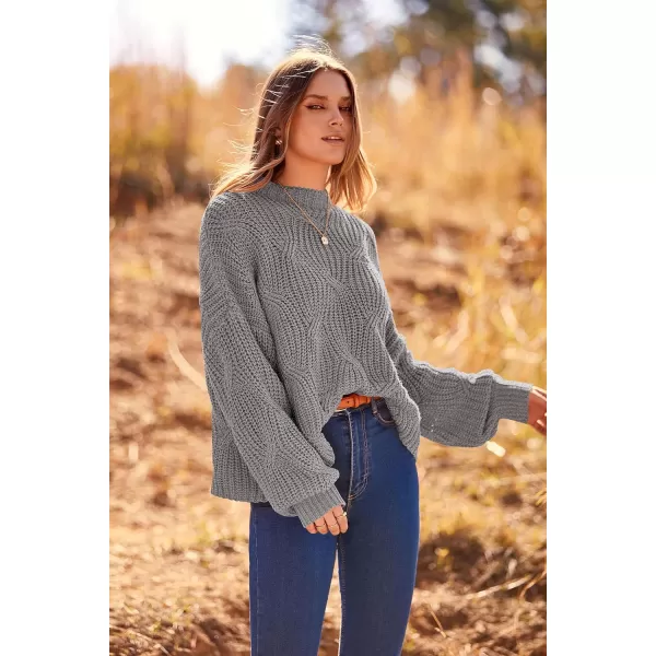 imagePRETTYGARDEN Womens Fall Oversized Pullover Sweaters Casual Crewneck Long Sleeve Chunky Cable Knit Blouse TopGrey