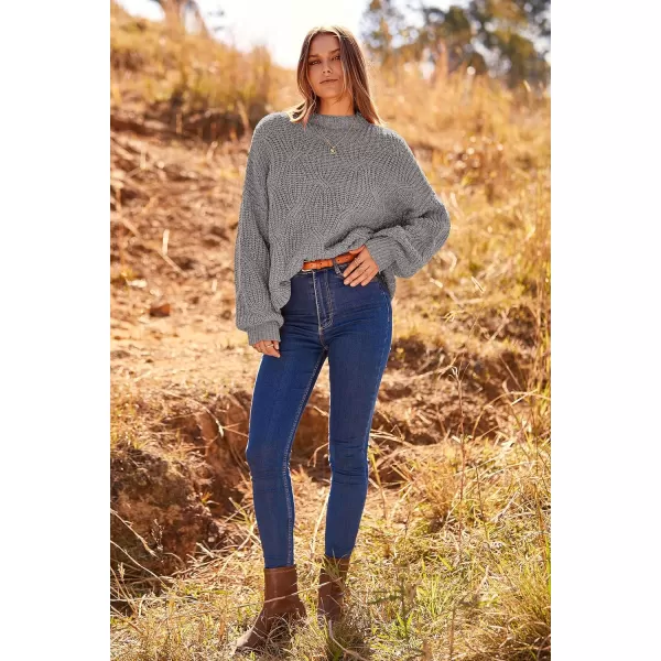 imagePRETTYGARDEN Womens Fall Oversized Pullover Sweaters Casual Crewneck Long Sleeve Chunky Cable Knit Blouse TopGrey