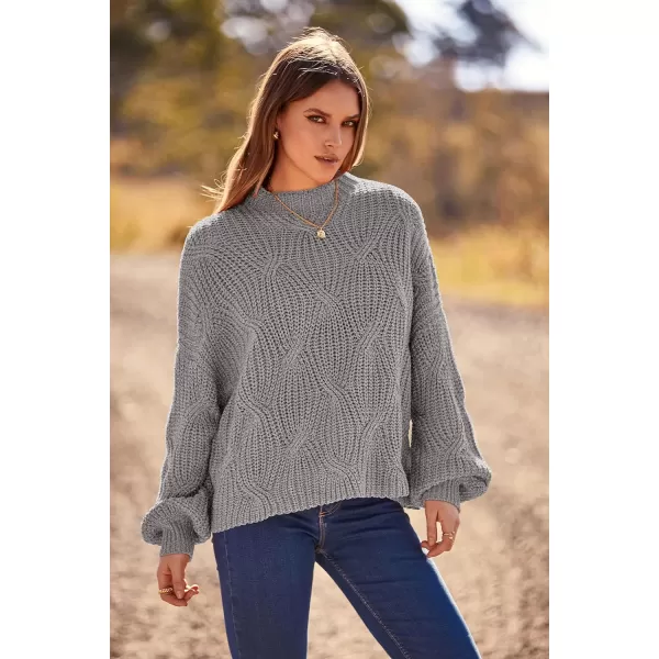 imagePRETTYGARDEN Womens Fall Oversized Pullover Sweaters Casual Crewneck Long Sleeve Chunky Cable Knit Blouse TopGrey