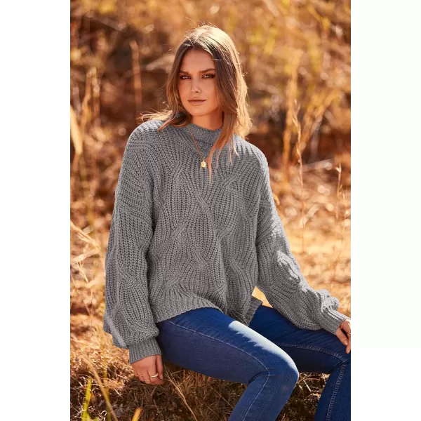imagePRETTYGARDEN Womens Fall Oversized Pullover Sweaters Casual Crewneck Long Sleeve Chunky Cable Knit Blouse TopGrey