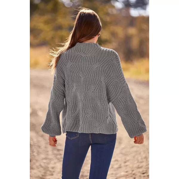 imagePRETTYGARDEN Womens Fall Oversized Pullover Sweaters Casual Crewneck Long Sleeve Chunky Cable Knit Blouse TopGrey