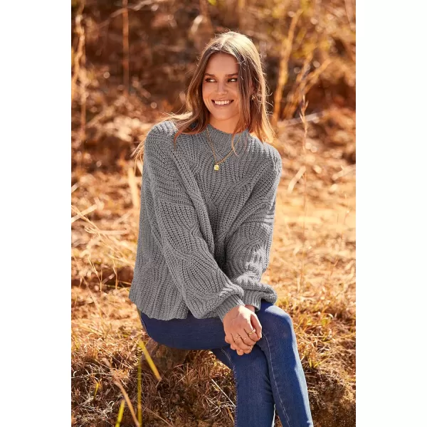 imagePRETTYGARDEN Womens Fall Oversized Pullover Sweaters Casual Crewneck Long Sleeve Chunky Cable Knit Blouse TopGrey