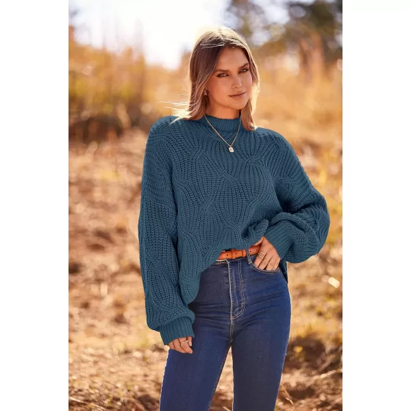 imagePRETTYGARDEN Womens Fall Oversized Pullover Sweaters Casual Crewneck Long Sleeve Chunky Cable Knit Blouse TopGrey Blue