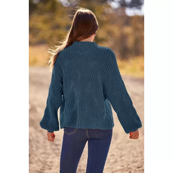 imagePRETTYGARDEN Womens Fall Oversized Pullover Sweaters Casual Crewneck Long Sleeve Chunky Cable Knit Blouse TopGrey Blue