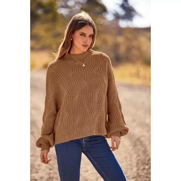 imagePRETTYGARDEN Womens Fall Oversized Pullover Sweaters Casual Crewneck Long Sleeve Chunky Cable Knit Blouse TopKhaki