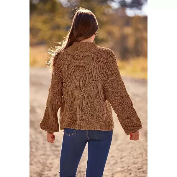 imagePRETTYGARDEN Womens Fall Oversized Pullover Sweaters Casual Crewneck Long Sleeve Chunky Cable Knit Blouse TopKhaki